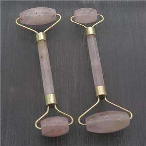 Rose Quartz Roller GuaSha Massage Tools, gold plated, approx 18-40mm, 150mm