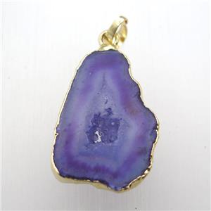 purple druzy agate slab pendant, gold plated, approx 23-45mm