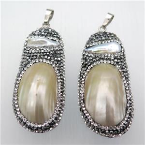 Pearl pendant pave rhinestone, approx 25-50mm