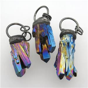 rainbow Crystal Quartz pendants, black plated, approx 15-50mm