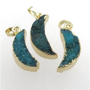 peacock blue Quartz Druzy moon pendants, gold plated, approx 7-20mm