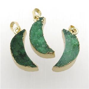 green Quartz Druzy moon pendants, gold plated, approx 10-30mm