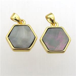 gray Abalone Shell hexagon pendants, approx 11-12mm