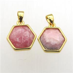 pink Rhodonite hexagon pendants, approx 11-12mm