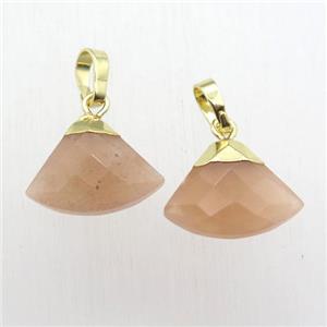 peach SunStone fan pendant, gold plated, approx 11-16mm