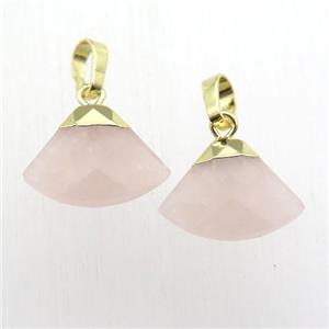 Rose Quartz fan pendant, gold plated, approx 11-16mm