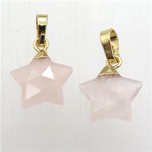 Rose Quartz star pendant, gold plated, approx 12mm dia