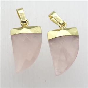 Rose Quartz horn pendant, gold plated, approx 11-16mm