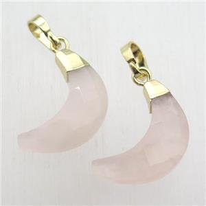 Rose Quartz crescent moon pendant, gold plated, approx 5-18mm