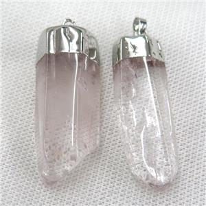 Clear Quartz stick pendant, platinum plated, approx 15-55mm