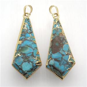 Mosaic Turquoise pendant, gold plated, approx 20-45mm