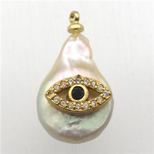 Natural pearl pendant with zircon, eye, approx 10-18mm