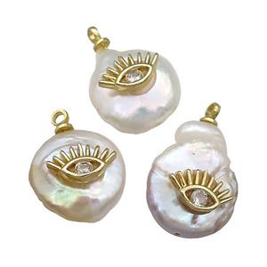 Natural pearl pendant with zircon, eye, approx 10-18mm