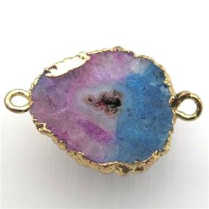 multi color solar quartz Druzy connector, freeform, gold plated, approx 20-30mm