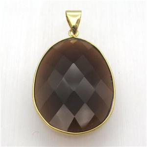 smoky cat eye glass crystal oval pendant, approx 30-40mm