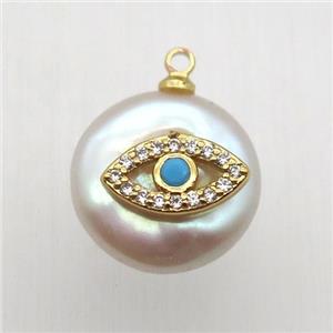 Natural pearl pendant with zircon, eye, approx 10-16mm