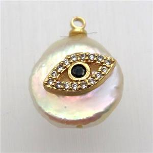 Natural pearl pendant with zircon, eye, approx 10-16mm