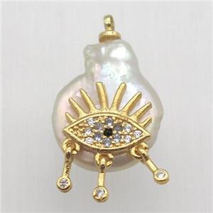 Natural pearl pendant with zircon, eye, approx 10-16mm