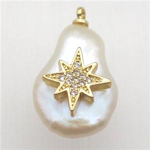 Natural pearl pendant with zircon, northstar, approx 10-16mm