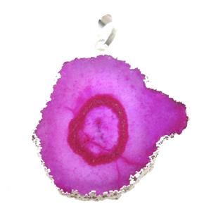 hotpink Solar Quartz Druzy slab pendant, freeform, silver plated, approx 25-40mm