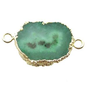 green Solar Quartz Druzy slab connector, freeform, gold plated, approx 20-25mm