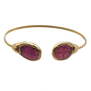 copper bangle with agate, adjustable, gold plated, approx 18-25mm, 60mm