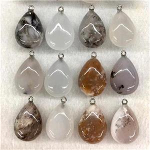 Cherry blossom Agate teardrop pendant, approx 18-30mm