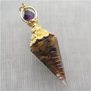 yellow Tiger eye stone chips pendulum pendant, approx 6-60mm