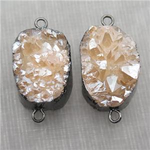 champagne Quartz Druzy connector, freeform, black plated, approx 20-35mm