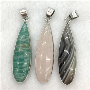 mixed gemstone teardrop pendant, approx 10x35mm