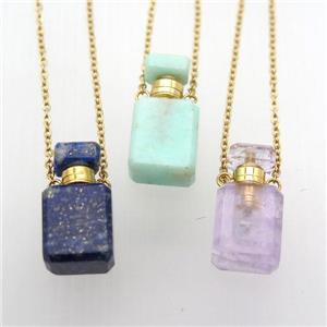 mixed Gemstone perfume bottle Necklace, approx 10x20mm