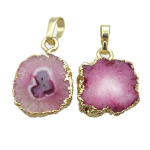 pink Solar Quartz Druzy pendant, gold plated, approx 12-16mm