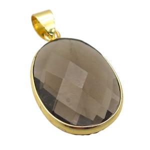 Smoky Quartz oval pendant, approx 17-22mm