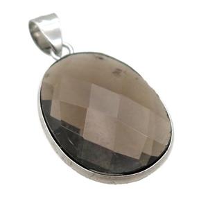 Smoky Quartz oval pendant, approx 17-22mm