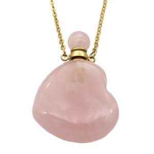 Rose Quartz perfume bottle Necklace, approx 28-30mm, 50cm length