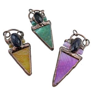 agate arrowhead pendant, mix color, approx 25-65mm