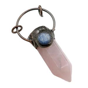 Rose Quartz bullet pendant, antique red, approx 16-60mm