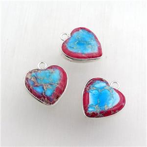 multicolor Imperial Jasper heart pendant, dye, silver plated, approx 16mm