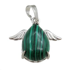 malachite angel pendant, platinum plated, approx 13-18mm, 20-25mm