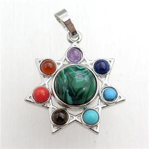 malachite chakra pendant, platinum plated, approx 11mm, 27mm dia