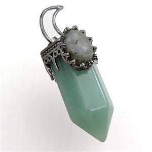 green aventurine bullet pendant, approx 15-55mm