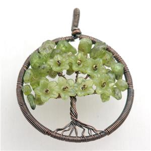 green prehnite pendant, tree of life, wire wrapped, approx 45mm