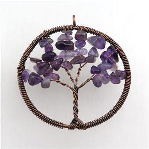 amethyst pendant, tree of life, wire wrapped, approx 45mm