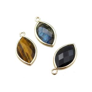 mixed Gemstone horseeye pendant, faceted, gold plated, approx 11-18mm