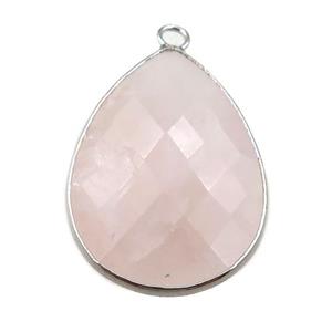 Rose Quartz pendant, faceted teardrop, approx 18-25mm