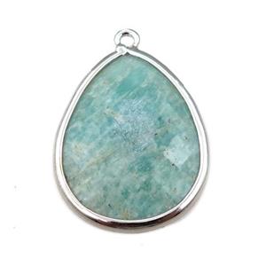 green Amazonite pendant, faceted teardrop, approx 18-25mm