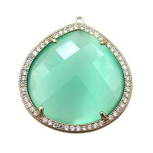 lt.green cats eye stone peandant paved rhonestone, faceted teardrop, approx 27mm