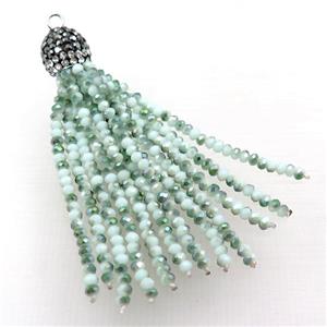 Tassel pendant with green crystal glass, approx 12mm, 60mm length