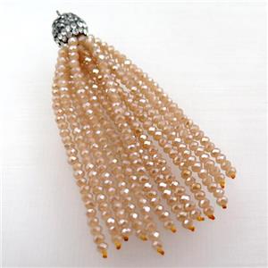 Tassel pendant with champagne crystal glass, approx 12mm, 60mm length