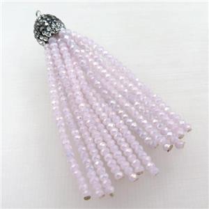 Tassel pendant with pink crystal glass, approx 12mm, 60mm length